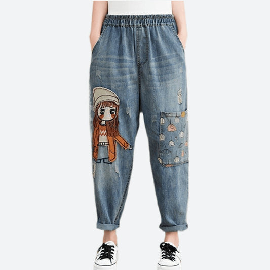 Cotton Elastic Waist Pockets Jeans
