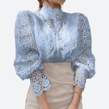 Embroidery Solid Colour Hollow Out Blouses