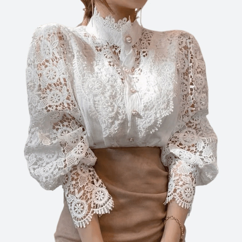 Embroidery Solid Colour Hollow Out Blouses
