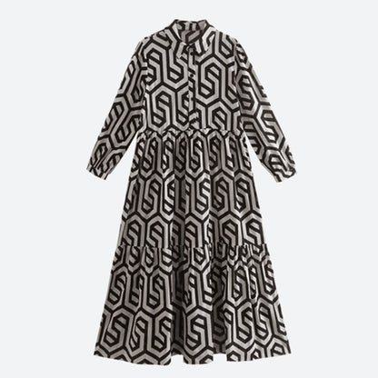 Geometric Printed Long Sleeve Dresses