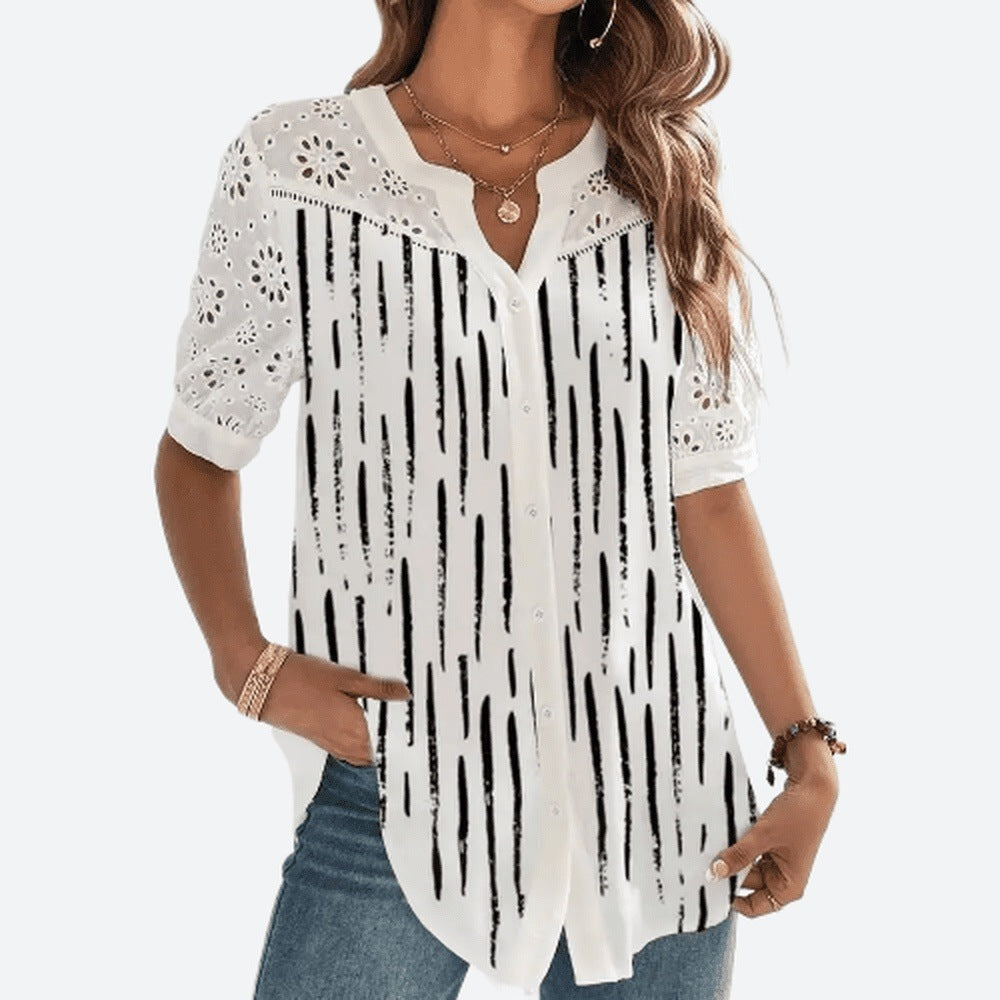 Lace Loose Short Sleeve Blouses