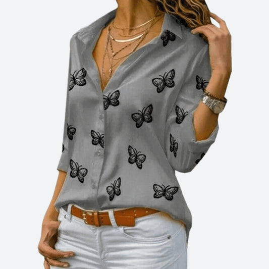 Turn Down Collar Loose Butterfly Printed Shirts