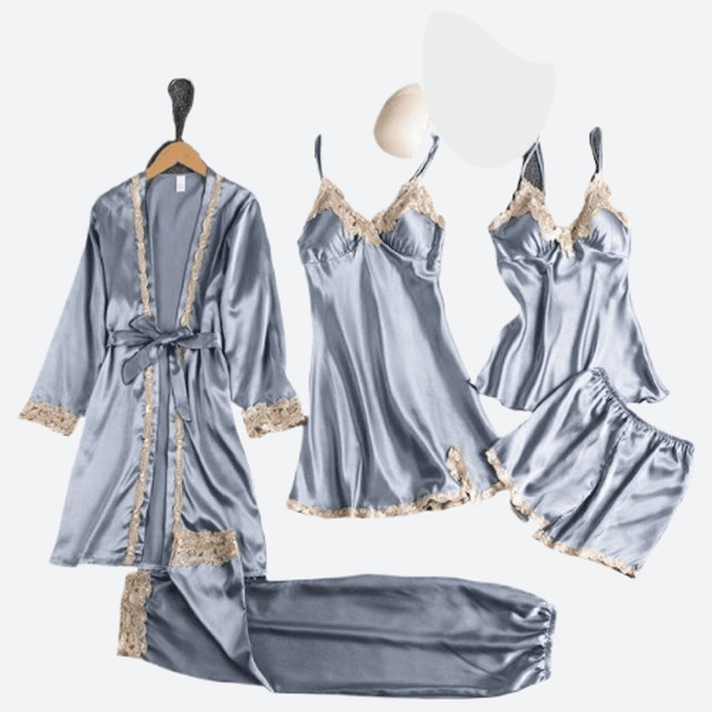 Vintage Five Pieces Set Satin Nightwears