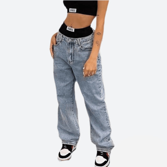 Zipper Fly Polyester Loose Jeans